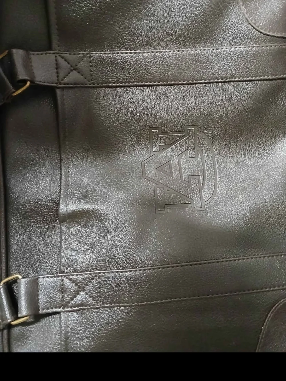 Black Leather Messenger Bag with Embossed Logo - Men